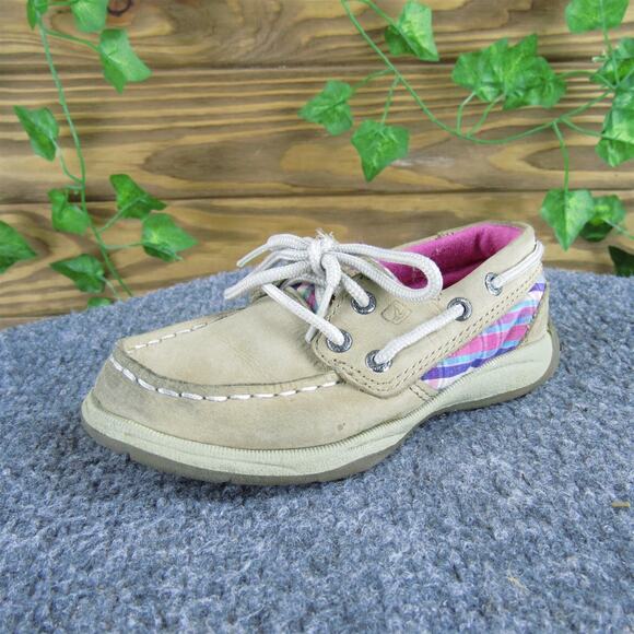 SPERRY Girls Boat Shoe Intrepid Sz T 8.5 Medium Brown Leather‎ Lace Up - Picture 1 of 6